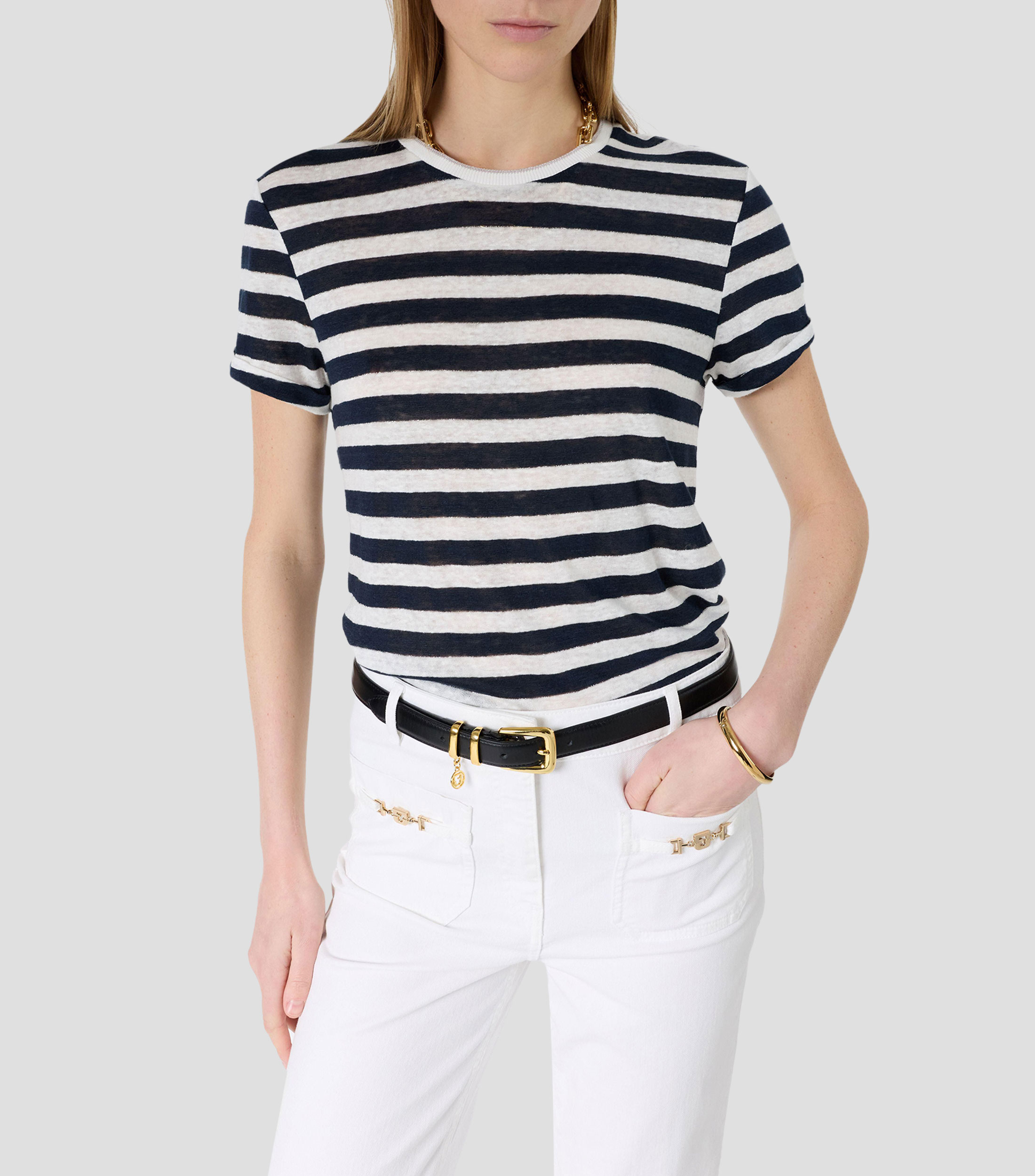Playera cuello redondo manga corta Mellina rayas Mujer